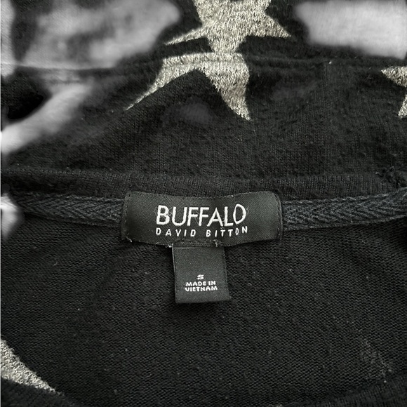 BUFFALO David Bitton lightweight sweater, black with black/white stars, size S - Picture 4 of 6